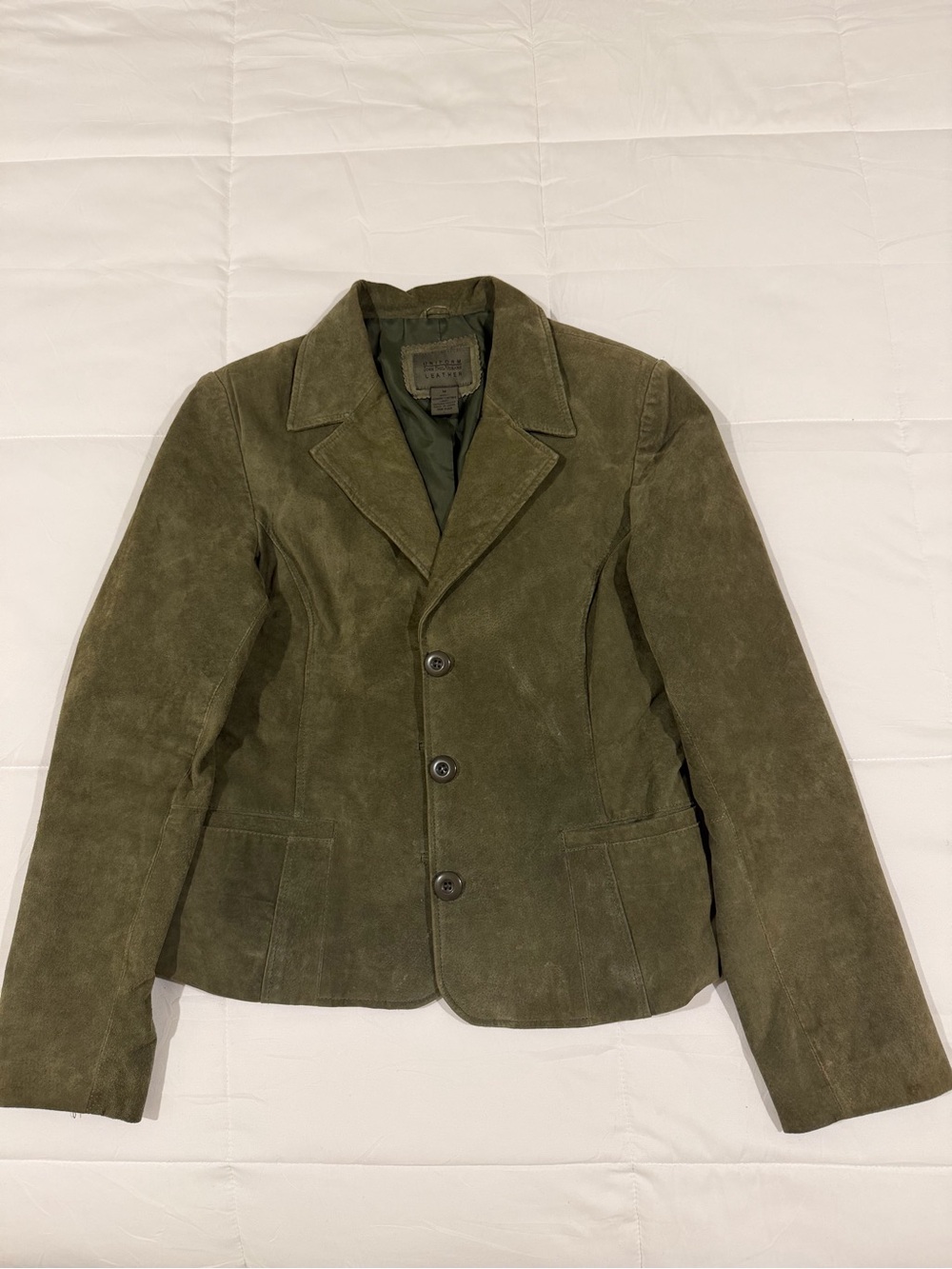 John Paul Richard Women's Olive Green Suede Button-Front Lined Jacket